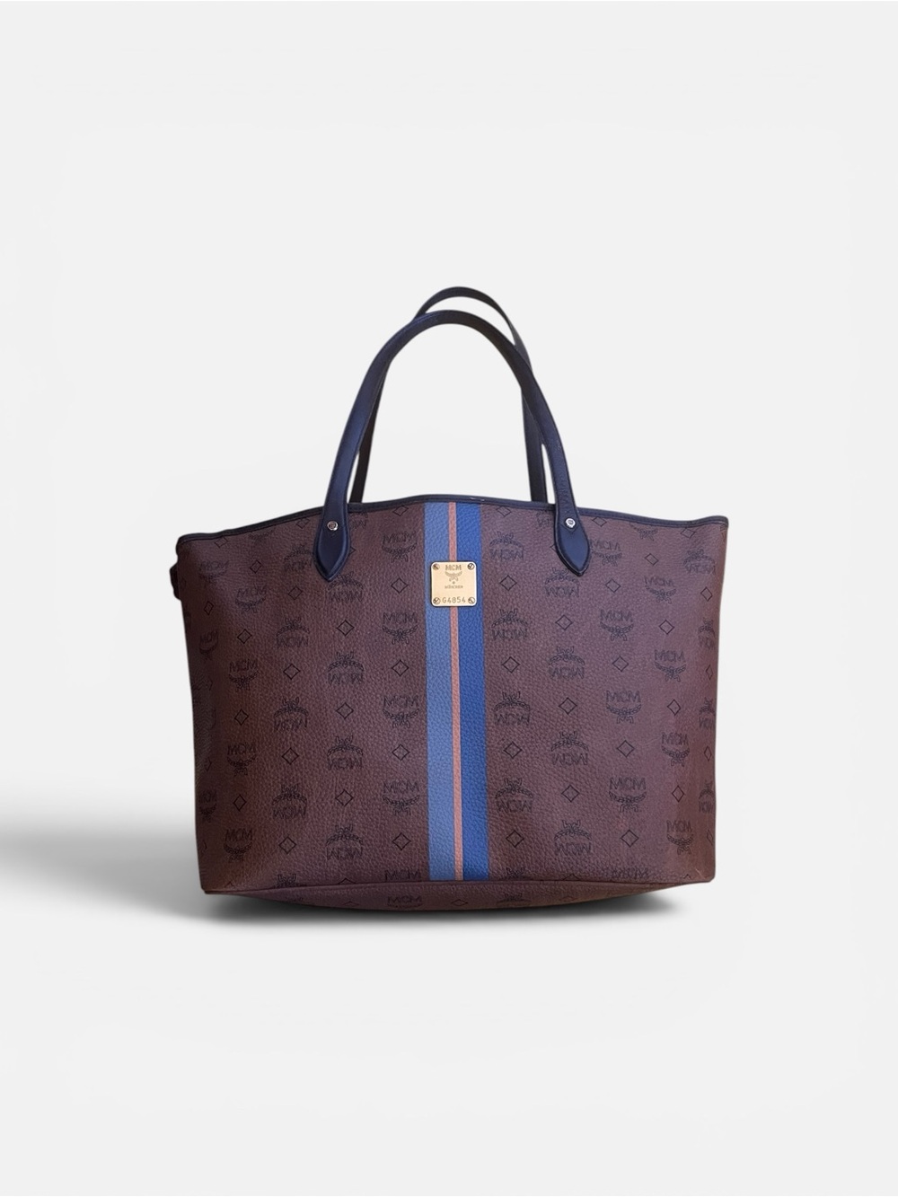 MCM Visetos Dog Bone Striped Shopper Tote